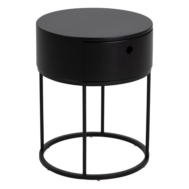 Polo Bedside Table - 1 Drawer - Round - Black Painted