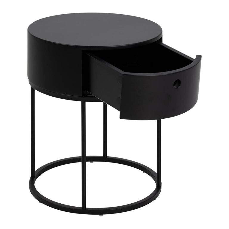 Polo Bedside Table - 1 Drawer - Round - Black Painted