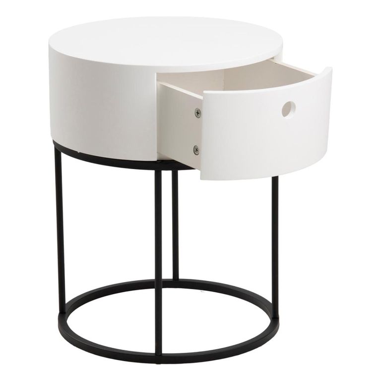 Polo Bedside Table - 1 Drawer - Round - White Painted