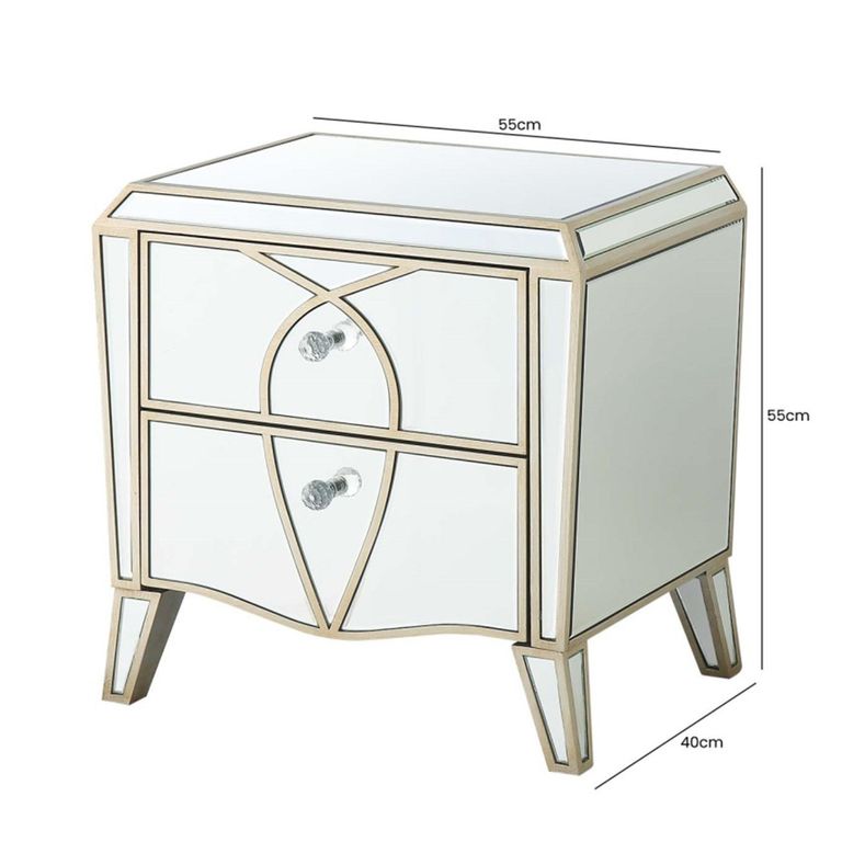 Pristina Bedside Cabinet - 2 Drawer - Champagne Mirrored