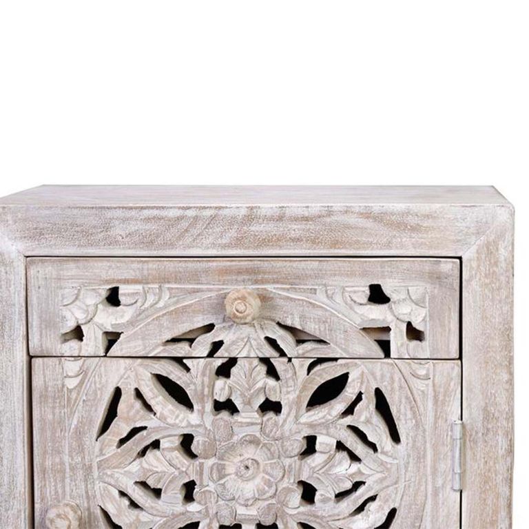 Quintana Bedside Cabinet - Washed Carved - Mango Wood - 1 Door