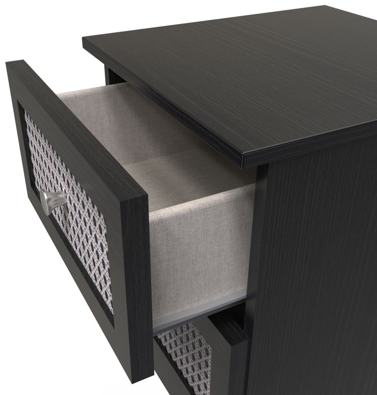 Rattan and Black Ash 2 Drawer Bedside Cabinet