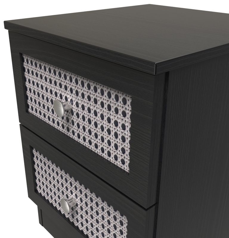 Rattan and Black Ash 2 Drawer Bedside Cabinet