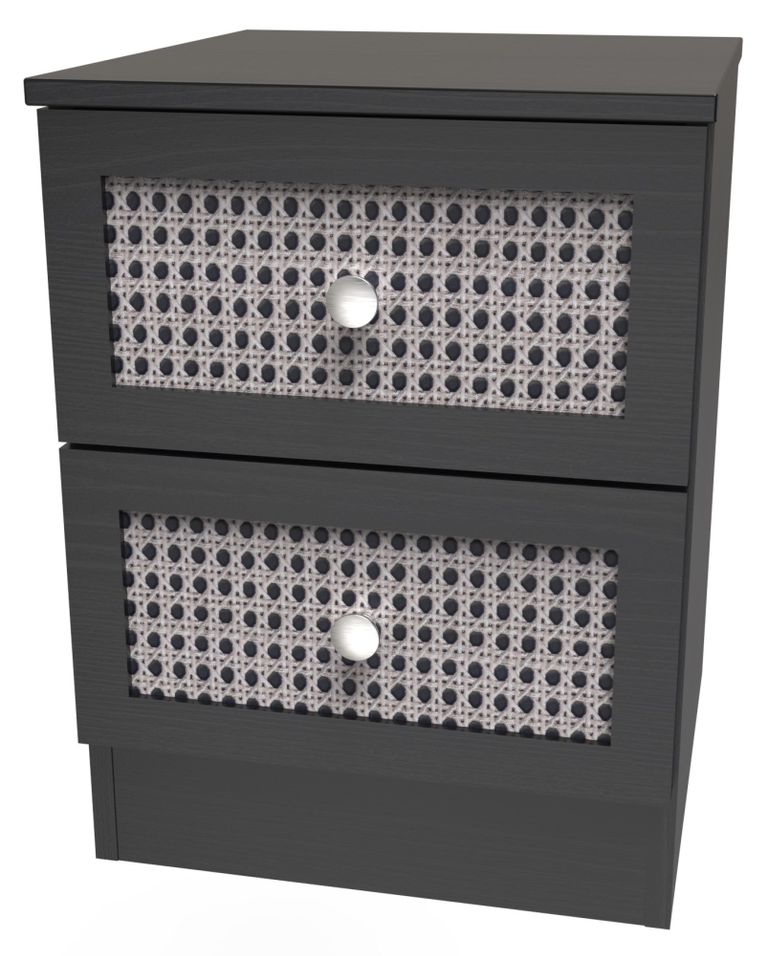 Rattan and Black Ash 2 Drawer Bedside Cabinet