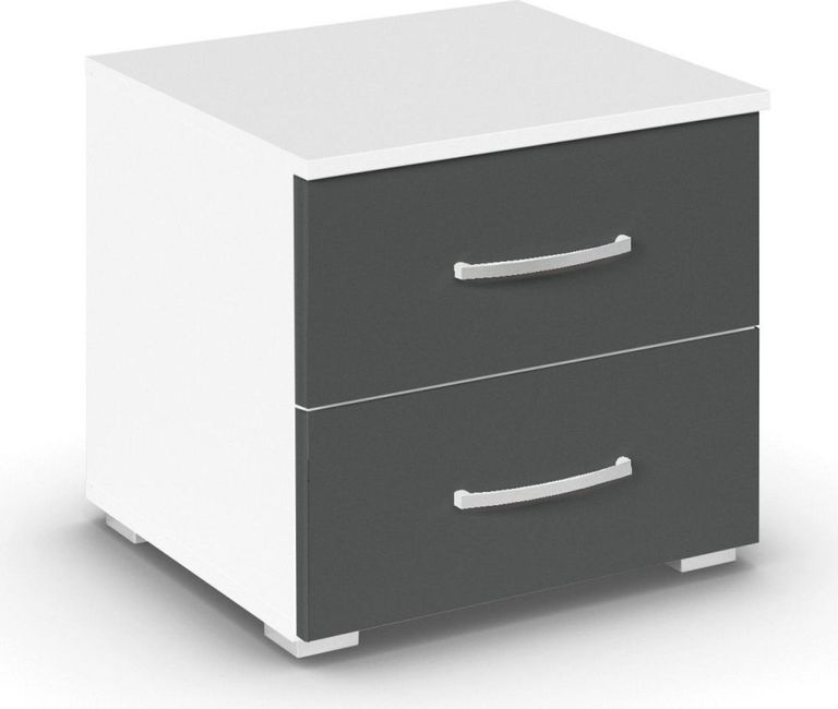 Rauch Aditio 2 Drawer Bedside Cabinet - Alpine White and Metallic Dark Grey