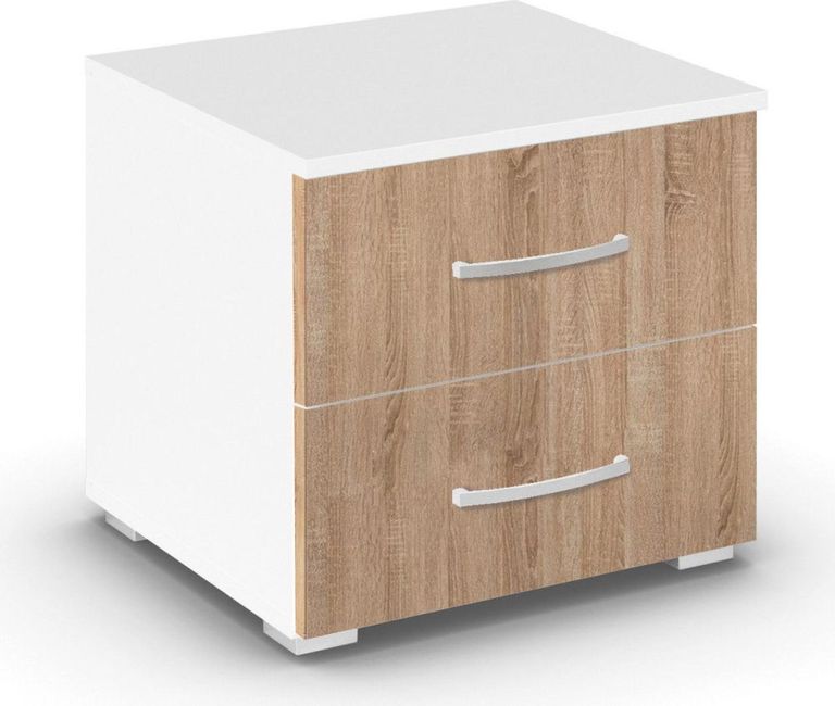Rauch Aditio 2 Drawer Bedside Cabinet - Alpine White and Sonoma Oak