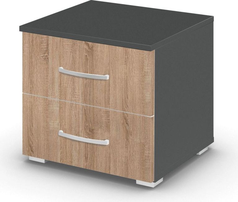 Rauch Aditio 2 Drawer Bedside Cabinet - Metallic Dark Grey and Sonoma Oak