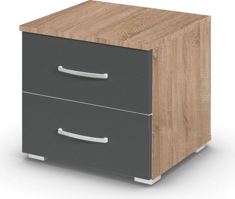Rauch Aditio 2 Drawer Bedside Cabinet - Sonoma Oak and Metallic Dark Grey