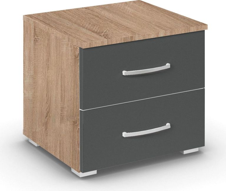 Rauch Aditio 2 Drawer Bedside Cabinet - Sonoma Oak and Metallic Dark Grey
