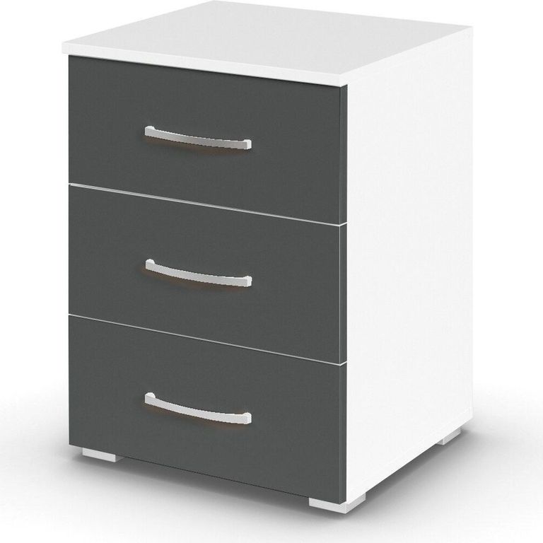 Rauch Aditio 3 Drawer Bedside Cabinet - Alpine White and Metallic Dark Grey