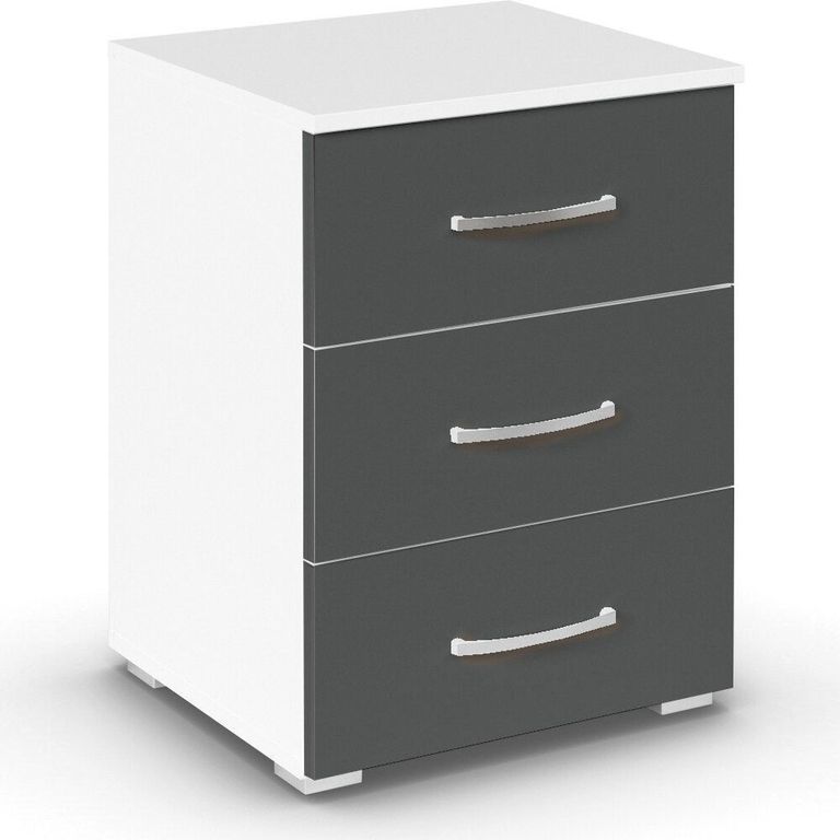 Rauch Aditio 3 Drawer Bedside Cabinet - Alpine White and Metallic Dark Grey
