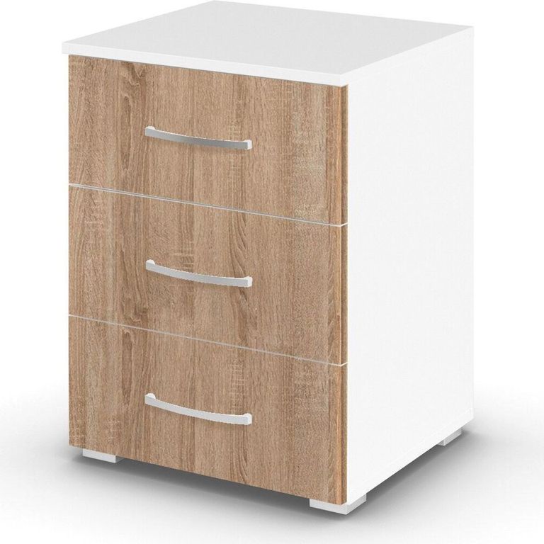Rauch Aditio 3 Drawer Bedside Cabinet - Alpine White and Sonoma Oak