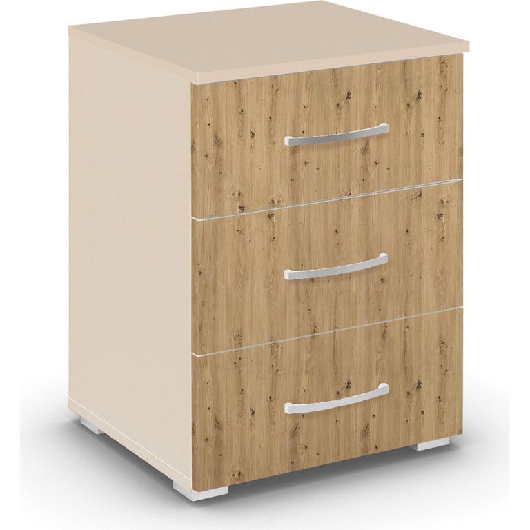 Rauch Aditio 3 Drawer Bedside Cabinet - Champagne and Artisan Oak