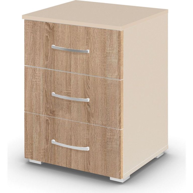 Rauch Aditio 3 Drawer Bedside Cabinet - Champagne and Sonoma Oak