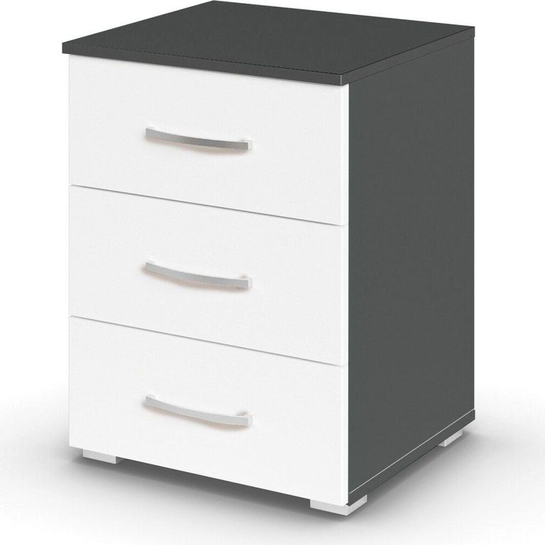 Rauch Aditio 3 Drawer Bedside Cabinet - Metallic Dark Grey and Alpine White