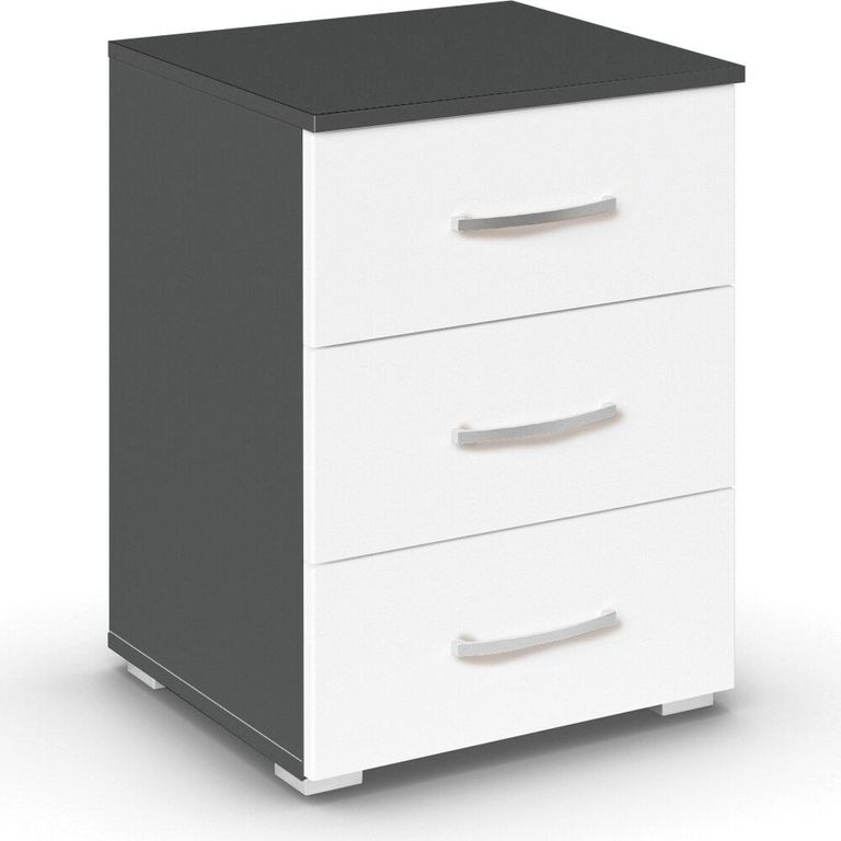 Rauch Aditio 3 Drawer Bedside Cabinet - Metallic Dark Grey and Alpine White