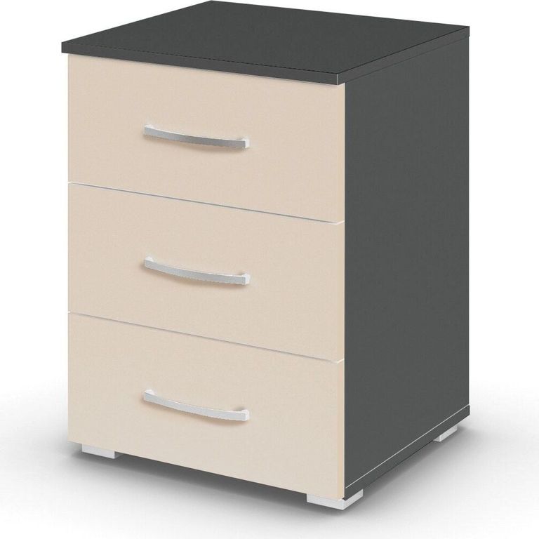 Rauch Aditio 3 Drawer Bedside Cabinet - Metallic Dark Grey and Champagne