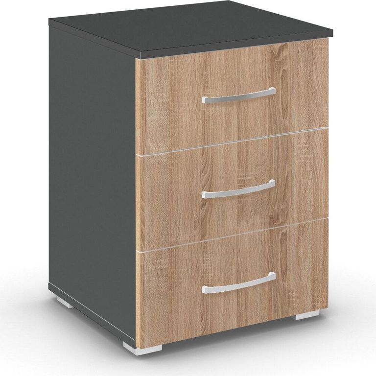 Rauch Aditio 3 Drawer Bedside Cabinet - Metallic Dark Grey and Sonoma Oak
