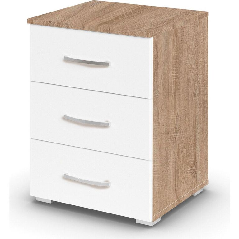 Rauch Aditio 3 Drawer Bedside Cabinet - Sonoma Oak and Alpine White