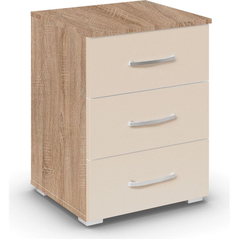 Rauch Aditio 3 Drawer Bedside Cabinet - Sonoma Oak and Champagne