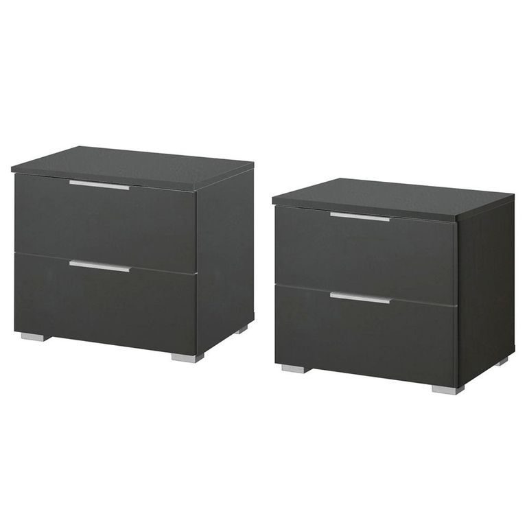 Rauch Alabama 2 Drawer Bedside Cabinet - Set of 2 - Metallic Dark Grey
