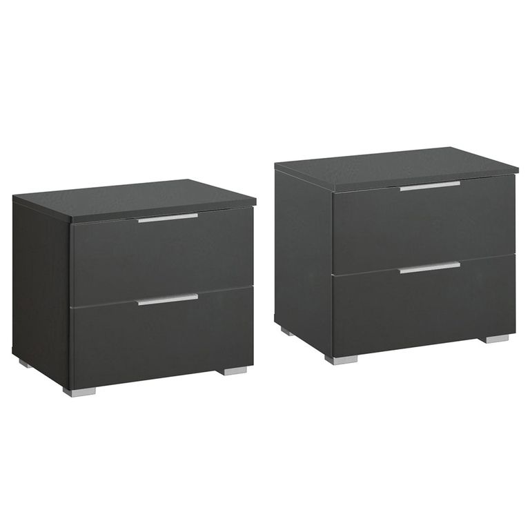 Rauch Alabama 2 Drawer Bedside Cabinet - Set of 2 - Metallic Dark Grey