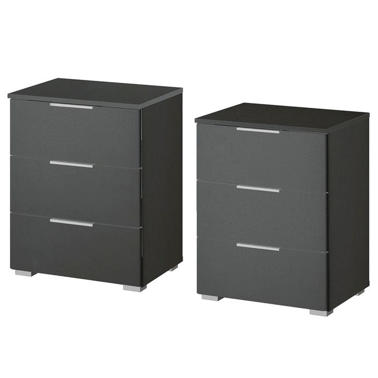 Rauch Alabama 3 Drawer Bedside Cabinet - Set of 2 - Metallic Dark Grey