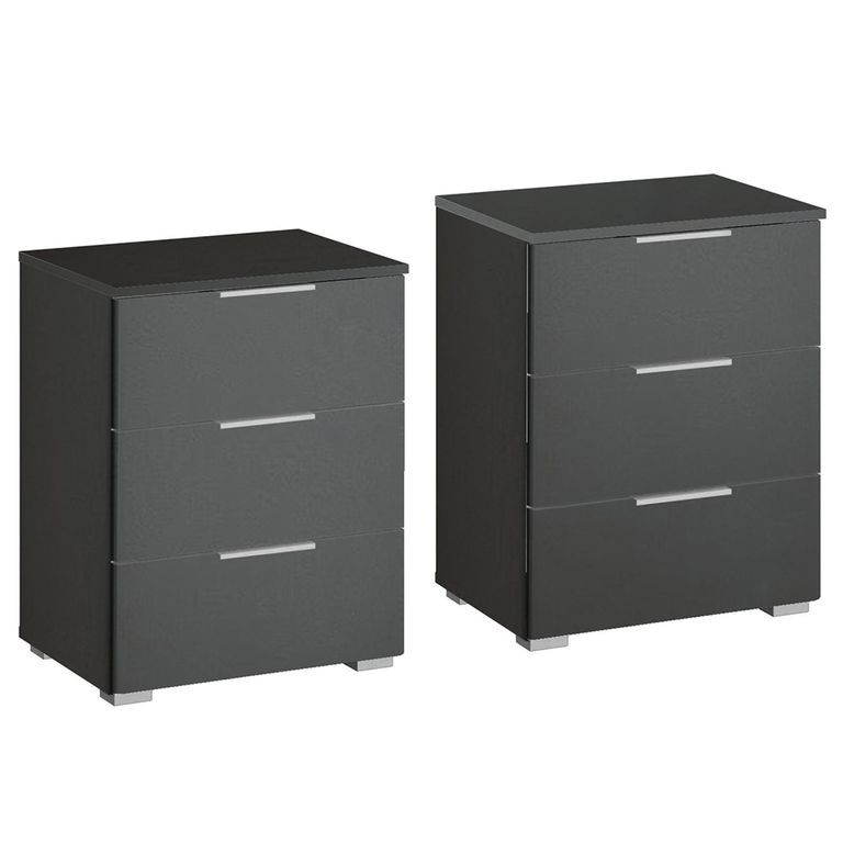 Rauch Alabama 3 Drawer Bedside Cabinet - Set of 2 - Metallic Dark Grey