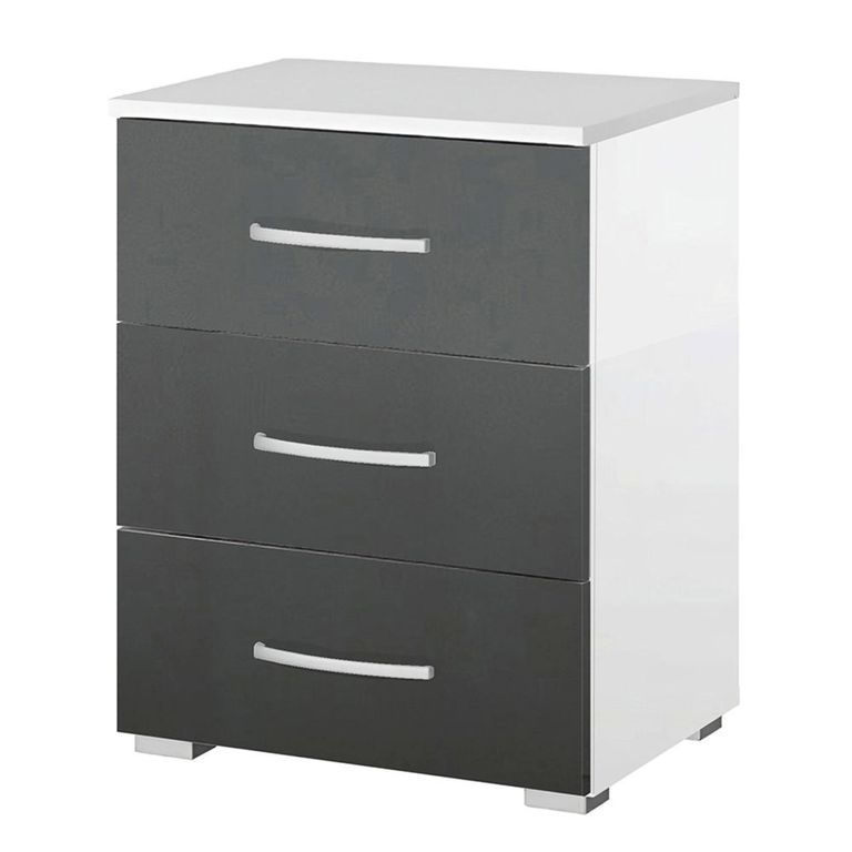 Rauch Alegro 3 Drawer Bedside Cabinet - Alpine White and Metallic Dark Grey