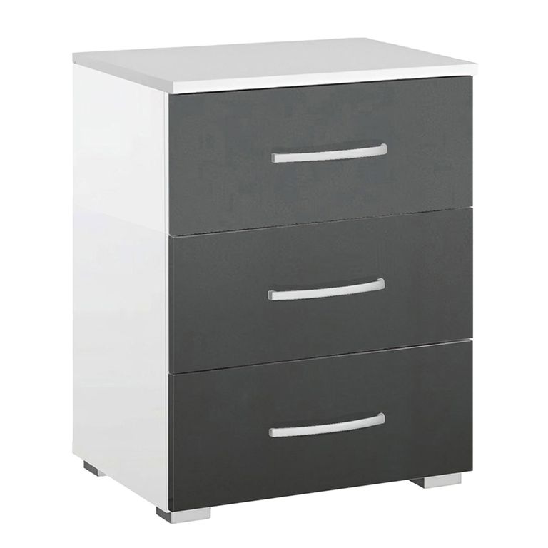 Rauch Alegro 3 Drawer Bedside Cabinet - Alpine White and Metallic Dark Grey