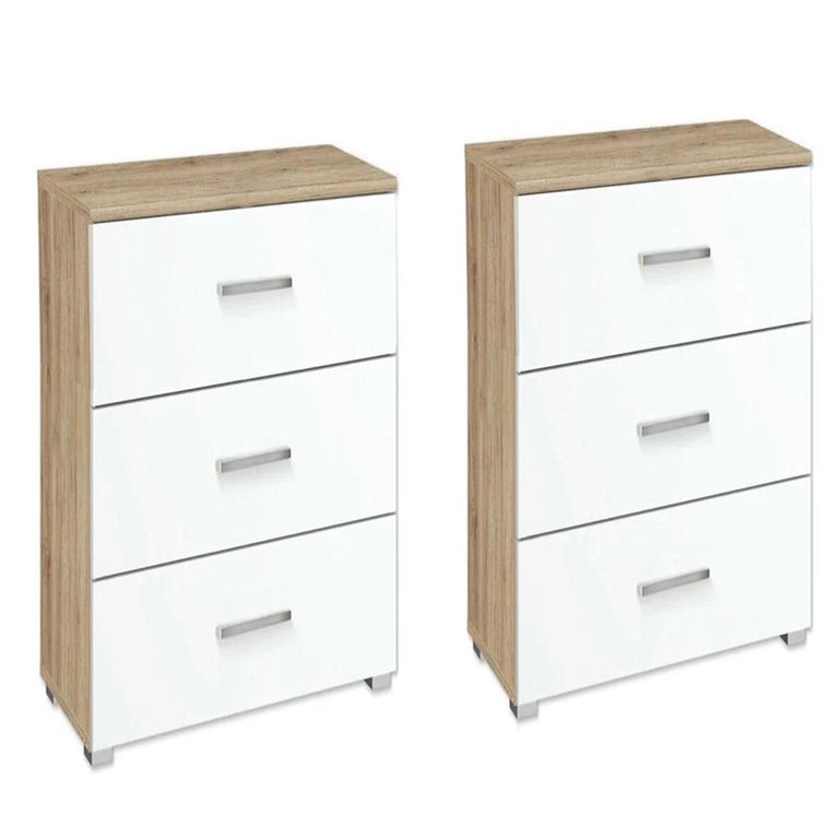 Rauch Alvor 3 Drawer Bedside Cabinet - Set of 2 - Sonoma Oak and Alpine White