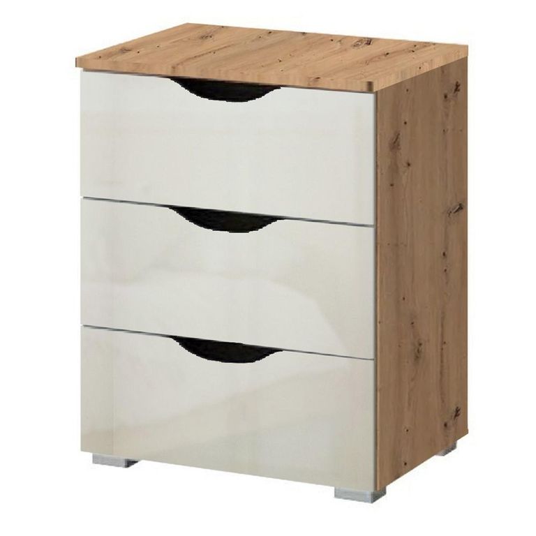 Rauch Arnstein 3 Drawer Bedside Cabinet - Artisan Oak and White High Gloss