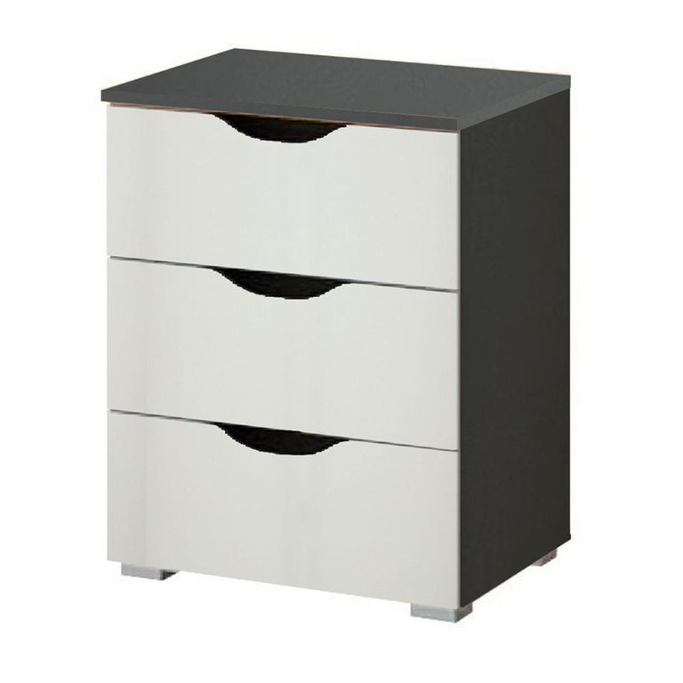 Rauch Arnstein 3 Drawer Bedside Cabinet - Metallic Dark Grey and Alpine White