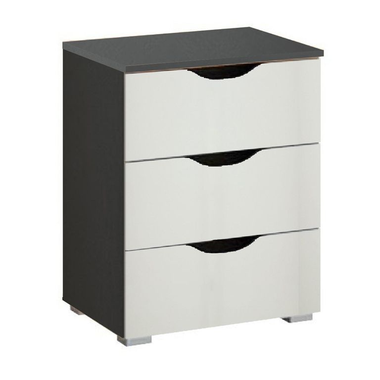 Rauch Arnstein 3 Drawer Bedside Cabinet - Metallic Dark Grey and Alpine White