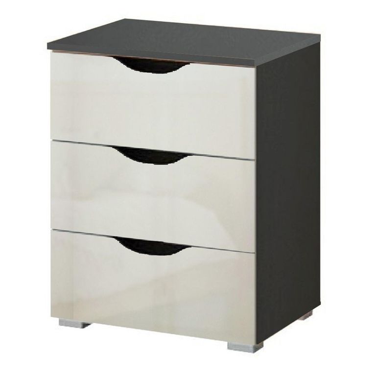 Rauch Arnstein 3 Drawer Bedside Cabinet - Metallic Dark Grey and White High Gloss