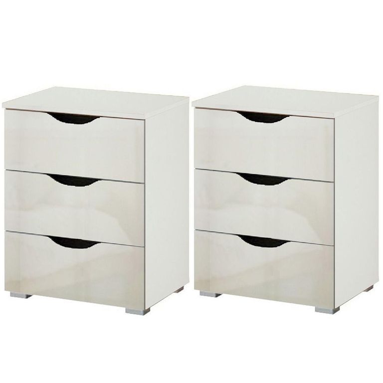 Rauch Arnstein 3 Drawer Bedside Cabinet - Set of 2 - Alpine White and White High Gloss