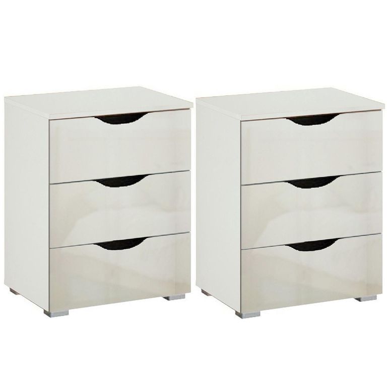 Rauch Arnstein 3 Drawer Bedside Cabinet - Set of 2 - Alpine White and White High Gloss