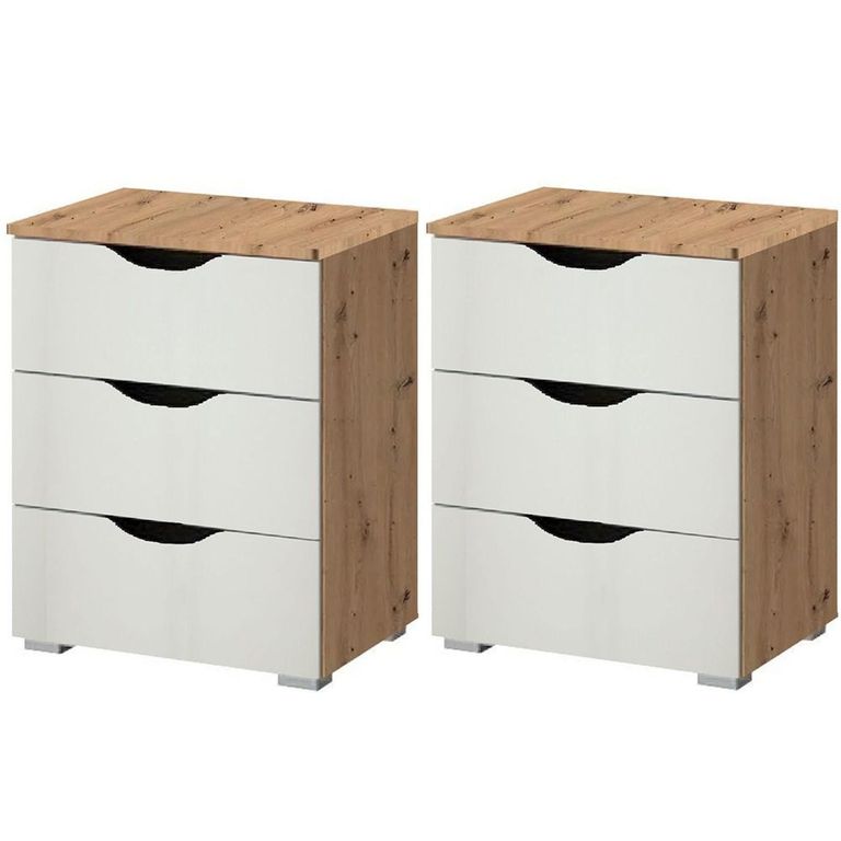 Rauch Arnstein 3 Drawer Bedside Cabinet - Set of 2 - Artisan Oak and Alpine White