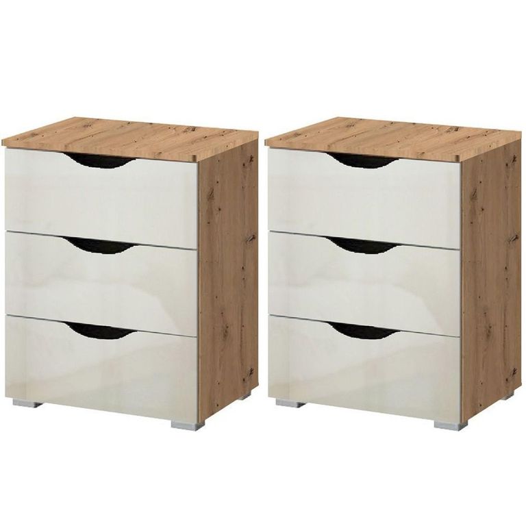 Rauch Arnstein 3 Drawer Bedside Cabinet - Set of 2 - Artisan Oak and White High Gloss