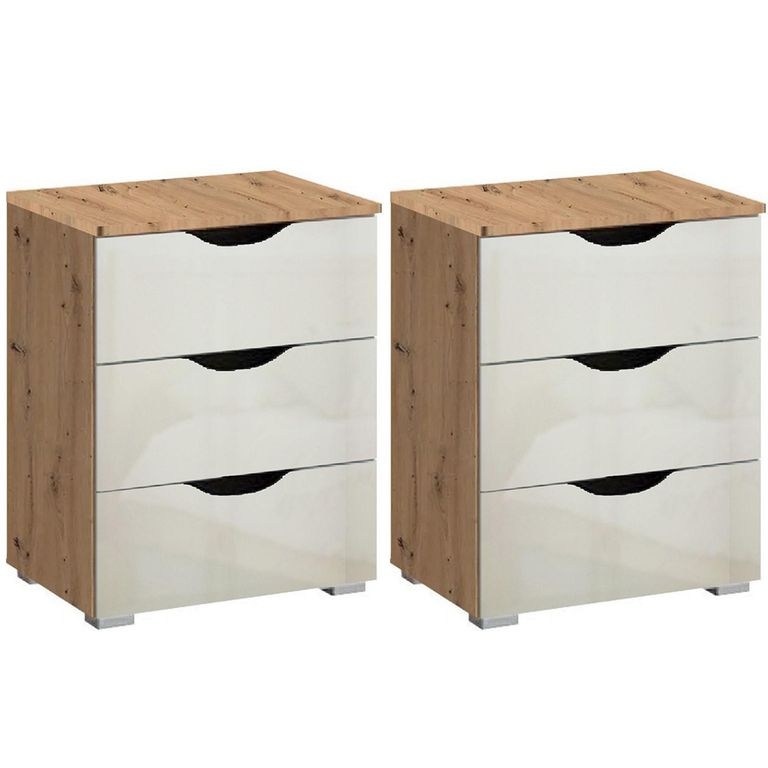 Rauch Arnstein 3 Drawer Bedside Cabinet - Set of 2 - Artisan Oak and White High Gloss