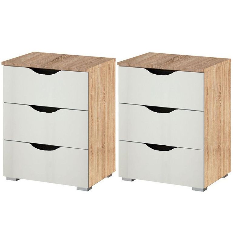 Rauch Arnstein 3 Drawer Bedside Cabinet - Set of 2 - Sonoma Oak and Alpine White