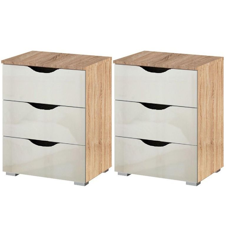 Rauch Arnstein 3 Drawer Bedside Cabinet - Set of 2 - Sonoma Oak and White High Gloss