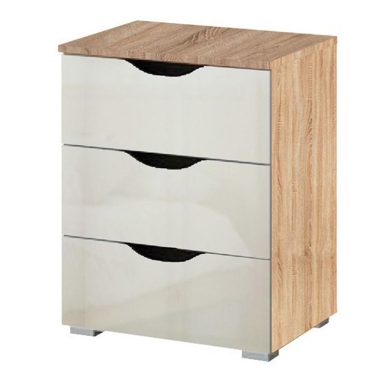 Rauch Arnstein 3 Drawer Bedside Cabinet - Sonoma Oak and White High Gloss