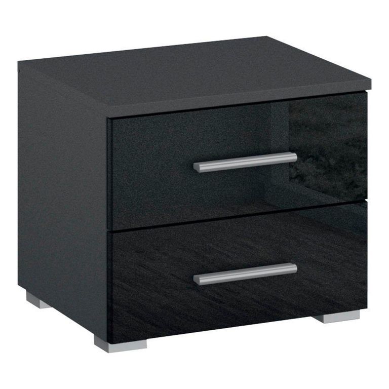 Rauch Base 2 Drawer Bedside Cabinet - Metallic Dark Grey and Grey High Gloss