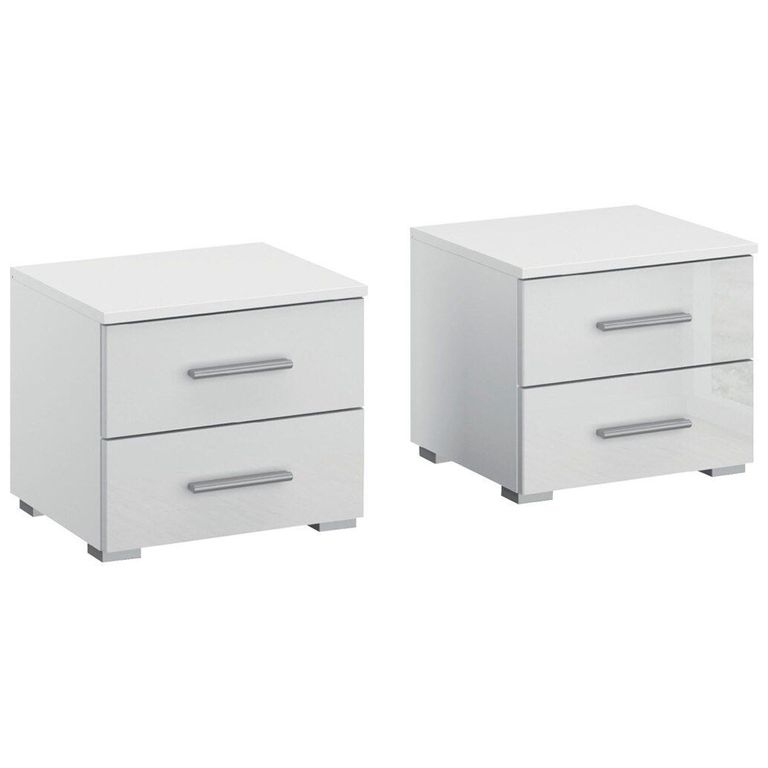 Rauch Base 2 Drawer Bedside Cabinet - Set of 2 - Alpine White and White High Gloss