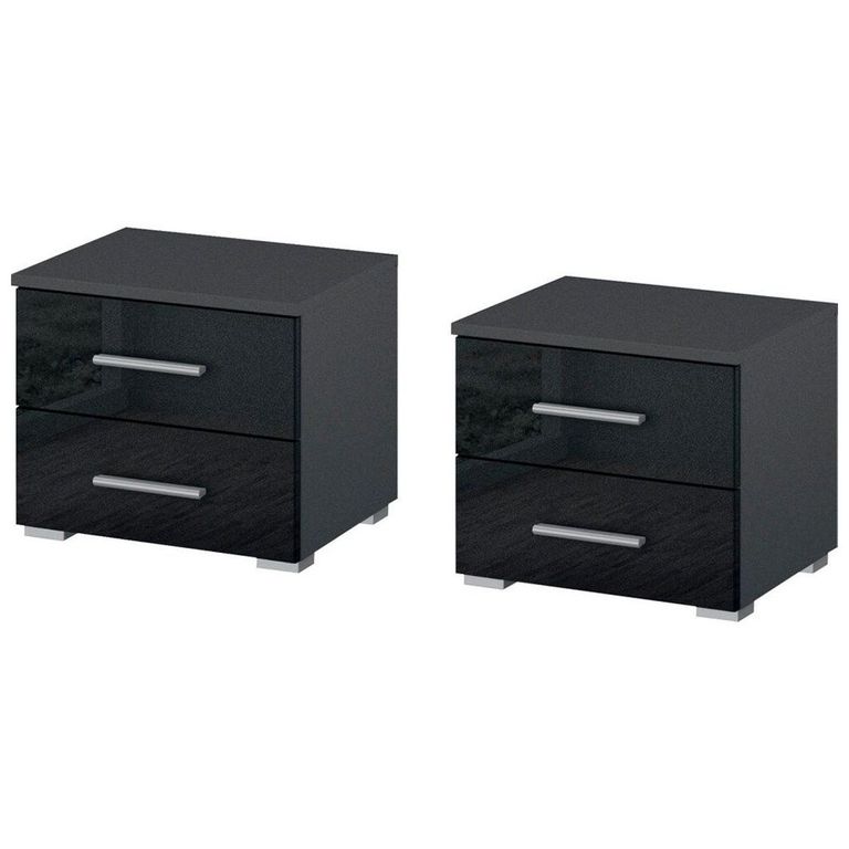 Rauch Base 2 Drawer Bedside Cabinet - Set of 2 - Metallic Dark Grey and Grey High Gloss