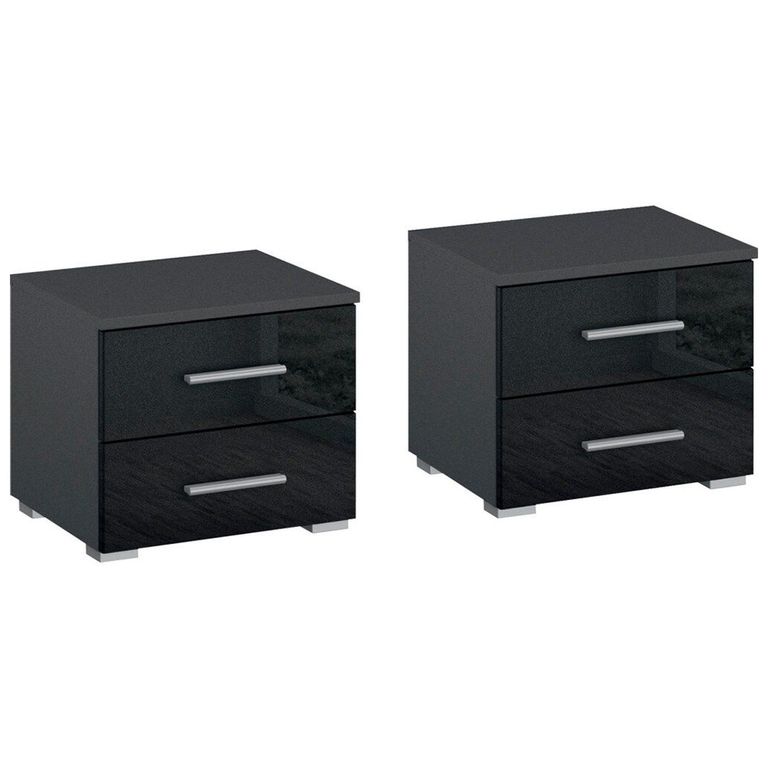 Rauch Base 2 Drawer Bedside Cabinet - Set of 2 - Metallic Dark Grey and Grey High Gloss