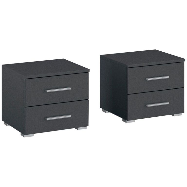 Rauch Base 2 Drawer Bedside Cabinet - Set of 2 - Metallic Dark Grey