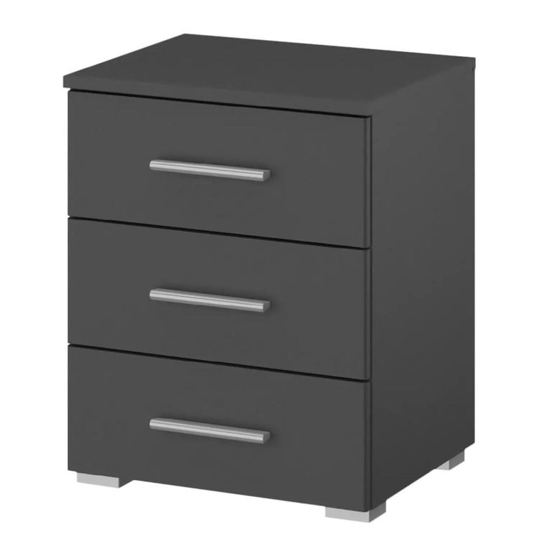 Rauch Base 3 Drawer Bedside Cabinet - Metallic Dark Grey