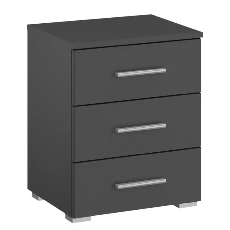 Rauch Base 3 Drawer Bedside Cabinet - Metallic Dark Grey